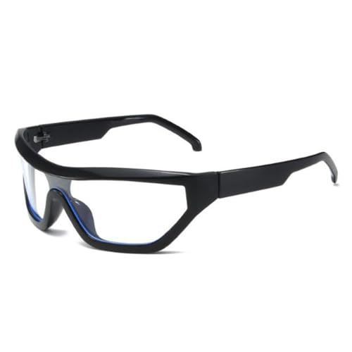 Y2K Futuristische Sonnenbrille, coole ovale Sport-Sonnenbrille für Damen und Herren, Hellschwarzer Rahmen, blaue Lichtflocken, Einheitsgröße Y2K Futuristische Sonnenbrille, coole ovale Sport-Sonnenbrille für Damen und Herren, Hellschwarzer Rahmen, blaue Lichtflocken, Einheitsgröße von SLCHJX