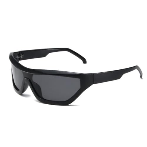 Y2K Futuristische Sonnenbrille, coole ovale Sport-Sonnenbrille für Damen und Herren, Hellschwarzer Rahmen, graue Flocken, Einheitsgröße von SLCHJX