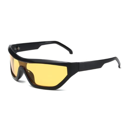 Y2K Futuristische Sonnenbrille, coole ovale Sport-Sonnenbrille für Damen und Herren, Hellschwarzer Rahmen, orangefarbene Flocken, Einheitsgröße Y2K Futuristische Sonnenbrille, coole ovale Sport-Sonnenbrille für Damen und Herren, Hellschwarzer Rahmen, orangefarbene Flocken, Einheitsgröße von SLCHJX