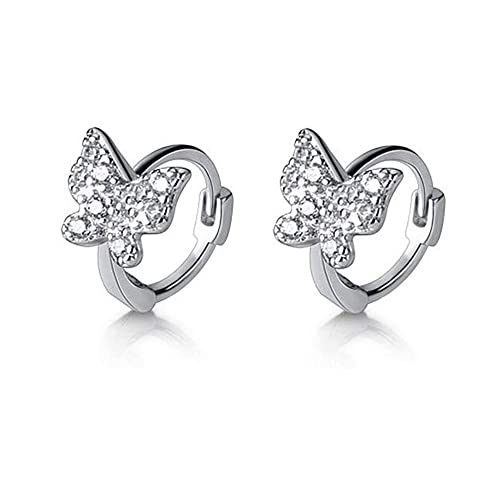 Zögern CZ Butterfly Tiny Knorpel -Hoop -Ohrringe für Frauen Mädchen 925 Sterling Silber Kubikzirkonia Kleine zierliche Huggie -Hoops 6mm Manschette Wrap Piercing Bolder Mode Cute Schmuck (Silber) von SLCHJX