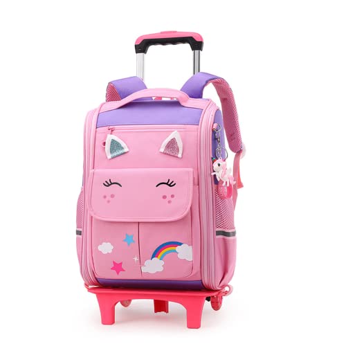 Trolley Rucksack mit Zwei Runden , Rucksack Rollen Trolleytasche,16 Zoll Nylon Jungen Maedchen Trolley Schulranzen Kinder Schultrolley Geeignet für Schule und Reise von SLCSL