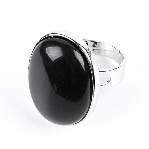 Ring Damen, Natürlicher Obsidian Stein Kristall Offene Ringe Cabochon Oval Reiki Balance Verstellbare Fingerringe Schmuck Hochzeitsgeschenk Für Frauen Männer Mit Geschenkbox von SLEA