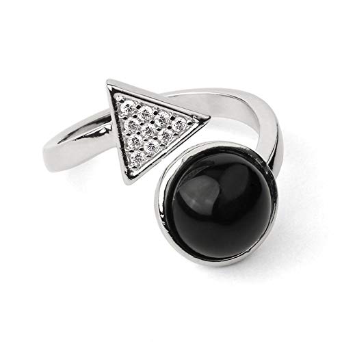 Ring Damen, Vintage Verstellbare Ringe Obsidian Stein Naturkristall Offene Ringe Dreieck Intarsien Zirkon Stapelbar Reiki Balance Fingerringe Schmuck Hochzeitsgeschenk Für Damen Männer von SLEA