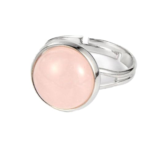 Ring Verstellbar,Vintage Verstellbare Ringe Rosenquarz Stein Natürliche Offene Kristallringe Silberfarbe Cabochon Reiki Balance Fingerringe Schmuck Hochzeitsgeschenk Für Damen Männer von SLEA