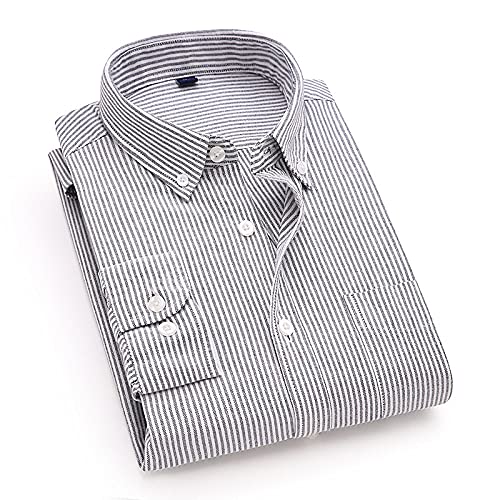 SLEA Hemden Herren, Herren Hemd Regular Fit Langarm Grau Nadelstreifen Oxford Textil Bügelfrei Hemd Bequem Casual Business Hemd Revers Button Down Arbeitsanzug Hemden Basic,M von SLEA