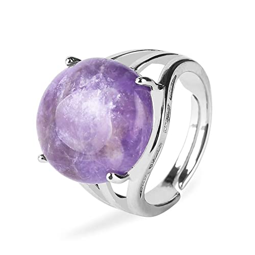 SLEA Ring Damen, Vintage Verstellbare Ringe Amethyst Stein Naturkristall Offene Ringe Runde Perlen Vier Krallen Stapelbar Reiki Balance Fingerringe Schmuck Hochzeitsgeschenk Für Damen Männer von SLEA