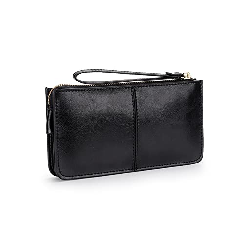 Clutch-Taschen für Damen Damen-Geldbörse mit großer Kapazität, Leder, Geldscheinklammer, Reißverschluss, Geldbörse (Color : Black, Size : 20x10.5x3cm) von SLEDEZ