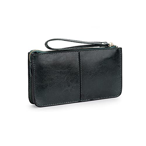 Clutch-Taschen für Damen Damen-Geldbörse mit großer Kapazität, Leder, Geldscheinklammer, Reißverschluss, Geldbörse (Color : Green, Size : 20x10.5x3cm) von SLEDEZ