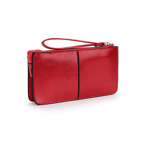 Clutch-Taschen für Damen Damen-Geldbörse mit großer Kapazität, Leder, Geldscheinklammer, Reißverschluss, Geldbörse (Color : Red, Size : 20x10.5x3cm) von SLEDEZ