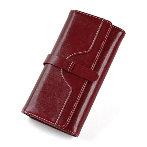 Damen Geldbörse Damen-Geldbörse, Lange, dreifach Faltbare Tasche (Color : Red, Size : 19.5x3x10.5cm) von SLEDEZ