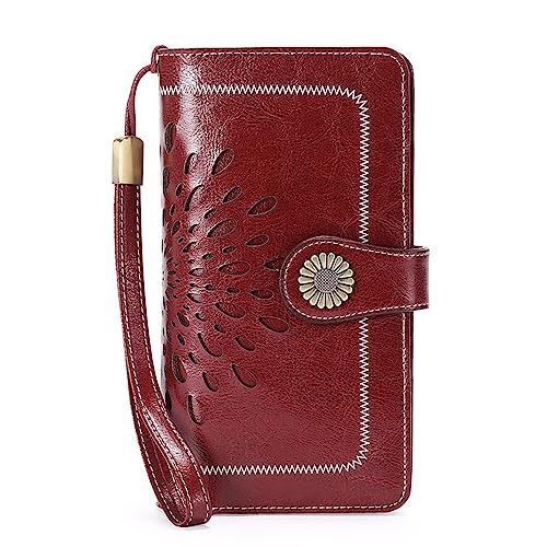 Damen Geldbörse Damen-Geldbörse, Lange Geldbörse, großes Fassungsvermögen, Geldscheinklammer, Reißverschluss, Leder-Geldbörse (Color : Red, Size : 10x4.5x19cm) von SLEDEZ