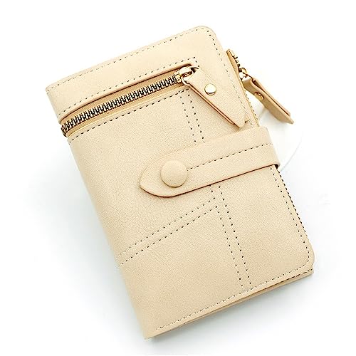 Damen Geldbörse Damen-Geldbörse, PU-Leder, Kurze Geldbörse mit Reißverschluss, dreifach Faltbare Geldbörse (Color : Beige, Size : 10x3x14cm) von SLEDEZ