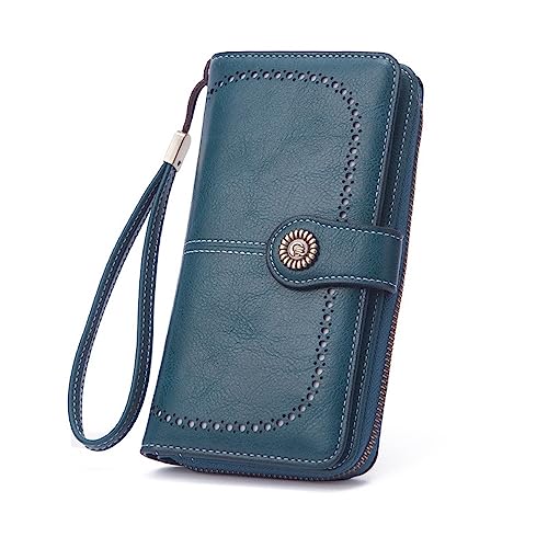 Damen Geldbörse Damen-Geldbörse, Vintage-Geldbörse, Lange Geldbörse, multifunktionale Handytasche (Color : Blue, Size : 10x3x19cm) von SLEDEZ