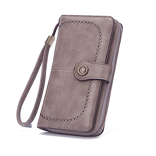 Damen Geldbörse Damen-Geldbörse, Vintage-Geldbörse, Lange Geldbörse, multifunktionale Handytasche (Color : Gray, Size : 10x3x19cm) von SLEDEZ