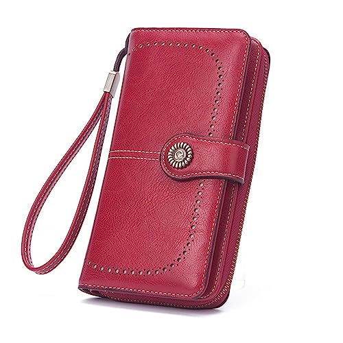 Damen Geldbörse Damen-Geldbörse, Vintage-Geldbörse, Lange Geldbörse, multifunktionale Handytasche (Color : Red, Size : 10x3x19cm) von SLEDEZ