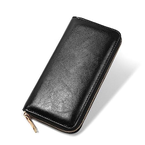 Damen Geldbörse Damen-Geldbörse mit Reißverschluss, Lange Lederhandtasche mit großem Fassungsvermögen (Color : Black, Size : 19.5x2.5x10cm) von SLEDEZ