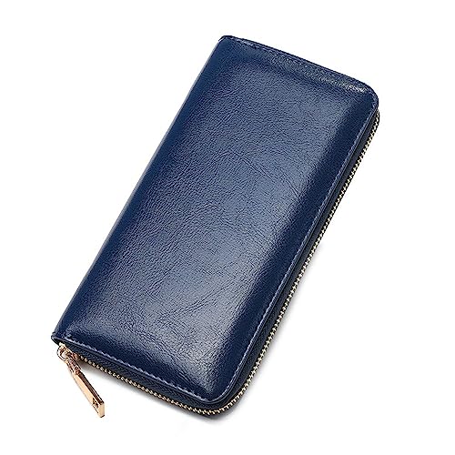 Damen Geldbörse Damen-Geldbörse mit Reißverschluss, Lange Lederhandtasche mit großem Fassungsvermögen (Color : Blue, Size : 19.5x2.5x10cm) von SLEDEZ