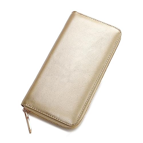 Damen Geldbörse Damen-Geldbörse mit Reißverschluss, Lange Lederhandtasche mit großem Fassungsvermögen (Color : Gold, Size : 19.5x2.5x10cm) von SLEDEZ