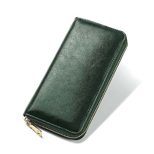 Damen Geldbörse Damen-Geldbörse mit Reißverschluss, Lange Lederhandtasche mit großem Fassungsvermögen (Color : Green, Size : 19.5x2.5x10cm) von SLEDEZ