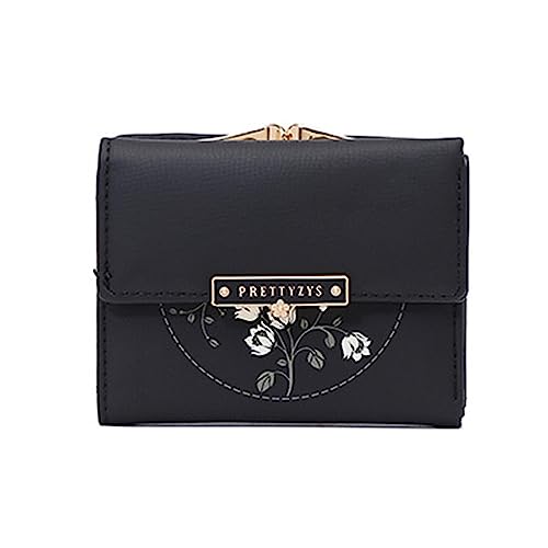 Damen Geldbörse Kurze Damen-Geldbörse mit dreifach gefalteter Clip-Tasche (Color : Black, Size : 11x8.5x3cm) von SLEDEZ