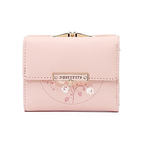 Damen Geldbörse Kurze Damen-Geldbörse mit dreifach gefalteter Clip-Tasche (Color : Pink, Size : 11x8.5x3cm) von SLEDEZ