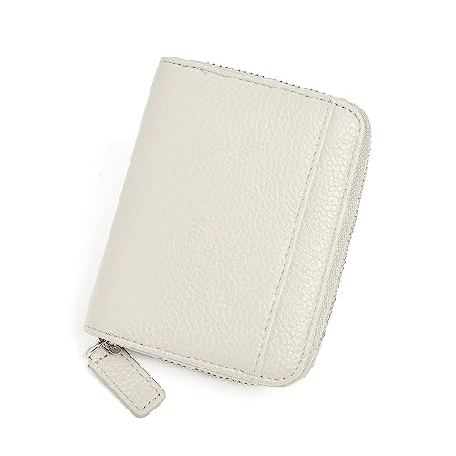 Damen Geldbörse Kurze Organ-Kartentasche for Damen aus Leder mit Reißverschluss (Color : White, Size : 9x11.3x2.5cm) von SLEDEZ