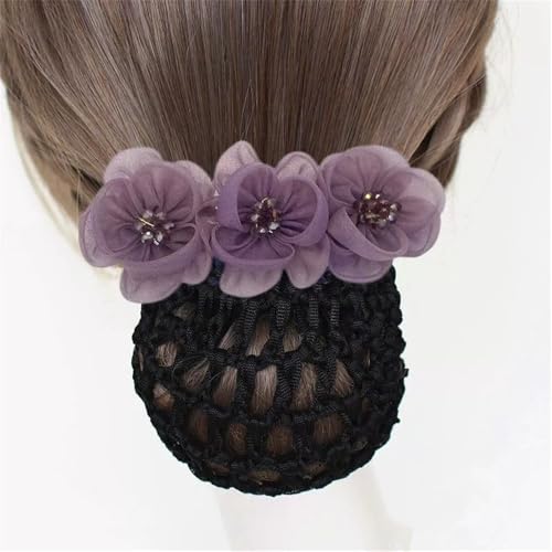 Damen-Haarnetz mit Schleife Haar-Stewardess-Netz-Set, Haarblumen-Scheiben-Blumen-Haarnadel(Colour 1) von SLEDEZ