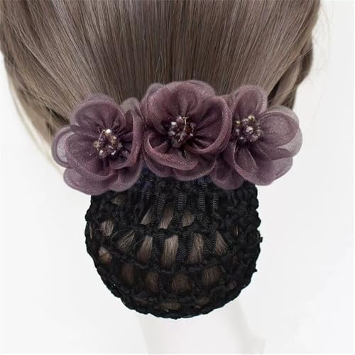 Damen-Haarnetz mit Schleife Haar-Stewardess-Netz-Set, Haarblumen-Scheiben-Blumen-Haarnadel(Colour 2) von SLEDEZ