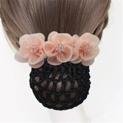 Damen-Haarnetz mit Schleife Haar-Stewardess-Netz-Set, Haarblumen-Scheiben-Blumen-Haarnadel(Colour 3) von SLEDEZ