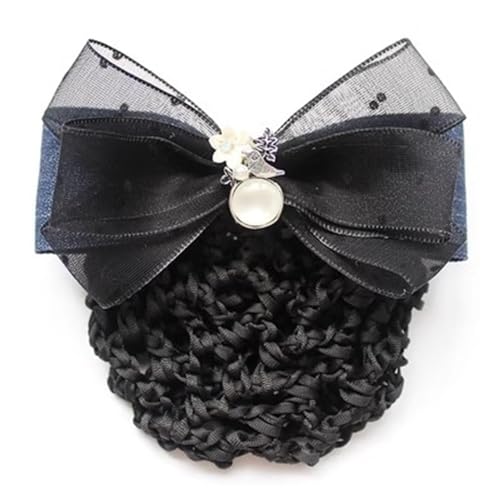 Damen-Haarnetz mit Schleife Haarnetz-Haarspangen mit gepunkteter Schleife for Damen (Color : Black, Size : Style 1) von SLEDEZ