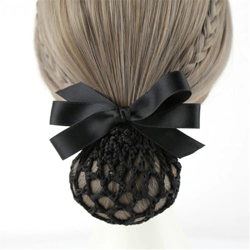 Damen-Haarnetz mit Schleife Weibliche professionelle Krankenschwester Haarnetz Flugbegleiterin Schleife Haar Zubehör Feines Mesh Kopfstück(Black) von SLEDEZ