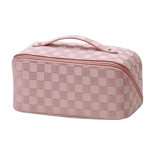 Damen-Kosmetiktasche mit großem Fassungsvermögen Tragbare, multifunktionale Kosmetiktasche aus PU-Leder mit großem Fassungsvermögen (Color : Pink, Size : 23.5x12x12cm) von SLEDEZ