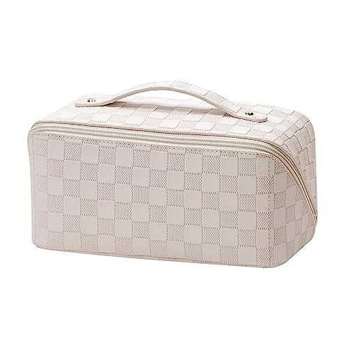 Damen-Kosmetiktasche mit großem Fassungsvermögen Tragbare, multifunktionale Kosmetiktasche aus PU-Leder mit großem Fassungsvermögen (Color : White, Size : 23.5x12x12cm) von SLEDEZ