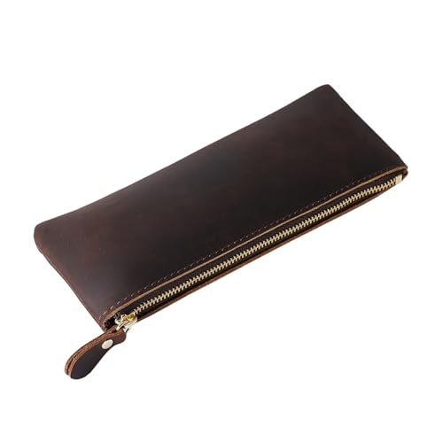 Federmäppchen aus Leder Einfache Stifttasche aus Leder mit Reißverschluss for Herren und Damen, personalisierte Aufbewahrungstasche for Schreibwaren (Color : Coffee, Size : 20x8cm) von SLEDEZ