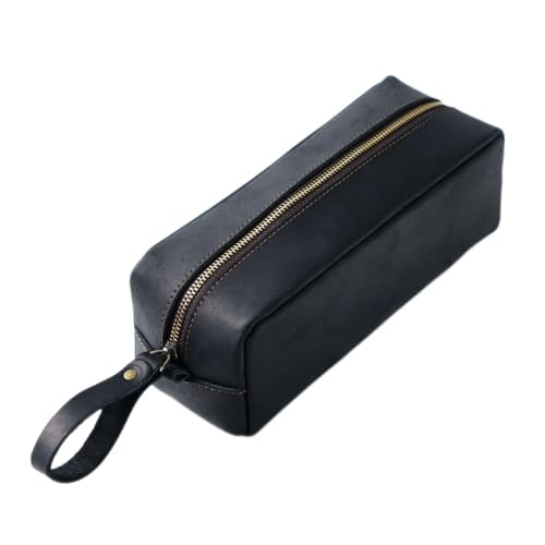 Federmäppchen aus Leder Leder-Bleistifttasche, Vintage-Leder-Reißverschluss, einfache Bleistifttasche mit großer Kapazität (Color : Black, Size : 21x8x8cm) von SLEDEZ