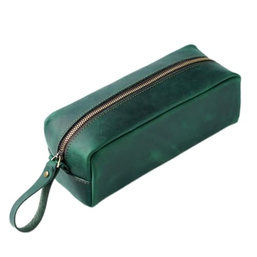 Federmäppchen aus Leder Leder-Bleistifttasche, Vintage-Leder-Reißverschluss, einfache Bleistifttasche mit großer Kapazität (Color : Green, Size : 21x8x8cm) von SLEDEZ