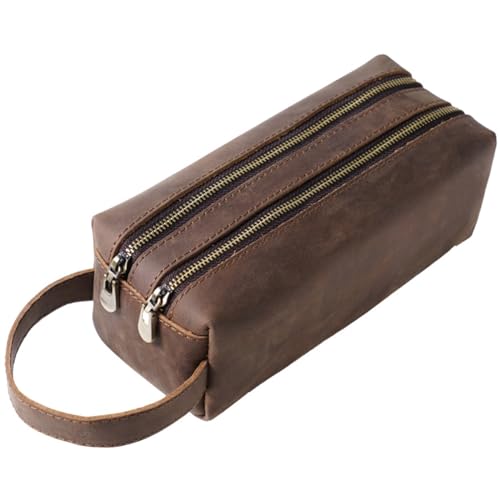 Federmäppchen aus Leder Multifunktionales Leder-Federmäppchen, doppellagige Aufbewahrungstasche mit großem Fassungsvermögen (Color : Coffee, Size : 21x8x7cm) von SLEDEZ