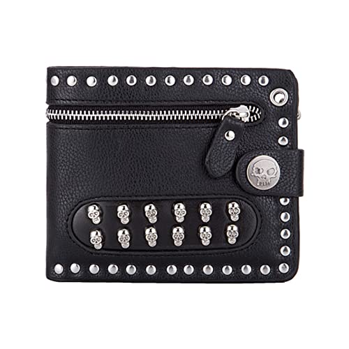 Geldbörse mit Kette Personalisierte Kurze Geldbörse Punk Skull Anti-Diebstahl-Kette Herren Geldbörse (Color : Without Chain, Size : 12x10.5x1.5cm) von SLEDEZ