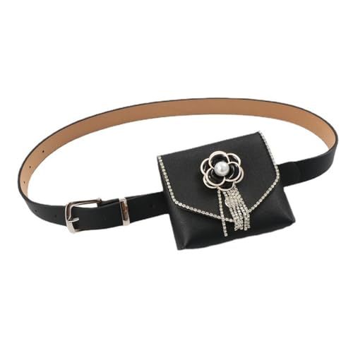 Gürteltasche für Damen Damen Punk Blume Strass PU Leder Gürtel Kleine Hüfttasche von SLEDEZ