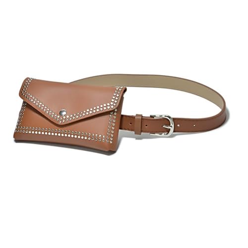 Gürteltasche für Damen Personalisierte Hüfttasche mit Punk-Nietengürtel for Damen(Brown) von SLEDEZ
