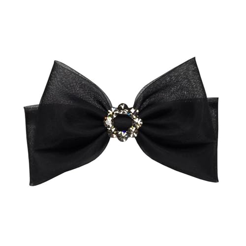 Haarspangen mit Schleife für Damen Damen-Tüll-Kopfschmuck, Kristallbohrdiamanten-Haarspangen (Color : Black, Size : Free size) von SLEDEZ