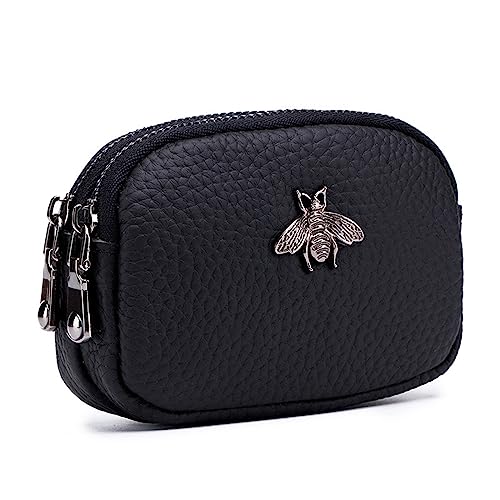 Mini-Geldbörse für Damen Damen-Geldbörse mit doppeltem Reißverschluss, Mini-Geldbörse (Color : Black, Size : 11.5x7.5cm) von SLEDEZ