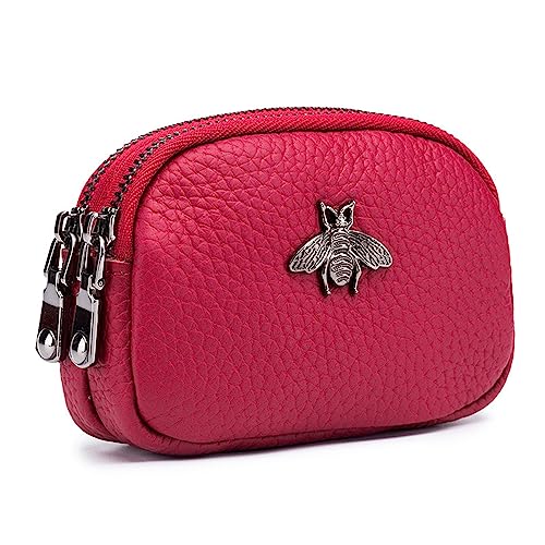 Mini-Geldbörse für Damen Damen-Geldbörse mit doppeltem Reißverschluss, Mini-Geldbörse (Color : Red, Size : 11.5x7.5cm) von SLEDEZ