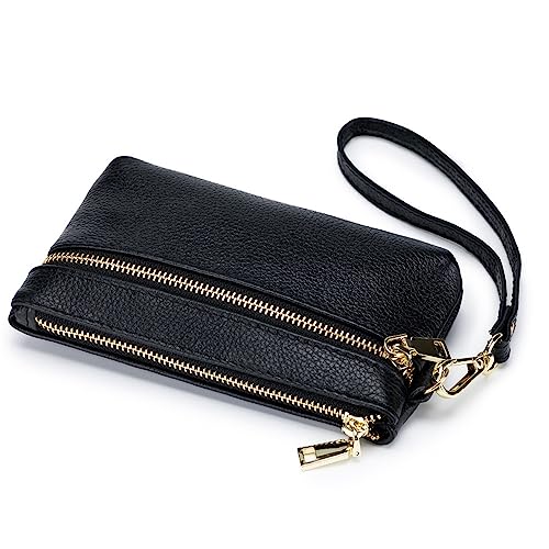 Mini-Geldbörse für Damen Damen-Mini-Münztasche aus Leder, kleine Handtasche, Clutch, 15,5 x 8,5 x 1,5 cm (Color : Black, Size : 15.5x8.5x1.5cm) von SLEDEZ