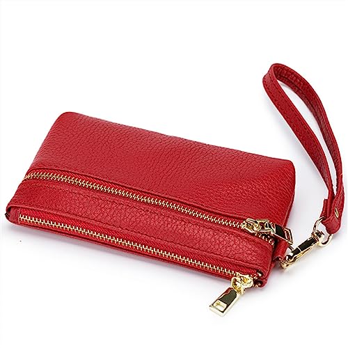 Mini-Geldbörse für Damen Damen-Mini-Münztasche aus Leder, kleine Handtasche, Clutch, 15,5 x 8,5 x 1,5 cm (Color : Red, Size : 15.5x8.5x1.5cm) von SLEDEZ