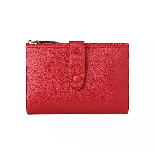 Mini-Geldbörse für Damen Einfaches, kurzes Portemonnaie mit Reißverschluss und Bifold-Geldbörse (Color : Red, Size : 14x3x10cm) von SLEDEZ