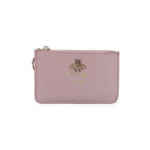 Mini-Geldbörse für Damen Kleine Damen-Geldbörse mit kleinem Biene-Reißverschluss und Münzgeldbörse aus Leder (Color : Pink, Size : Free Size) von SLEDEZ