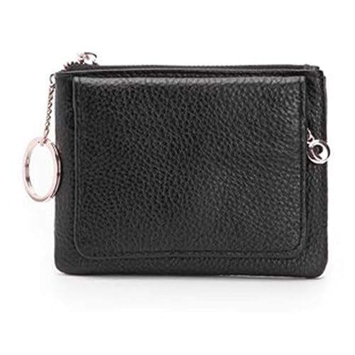 Mini-Geldbörse für Damen Kurze Geldbörse aus Leder, Münzfach, Mini-Geldbörse mit Reißverschluss, weiblich (Color : Black, Size : 13x2x10cm) von SLEDEZ