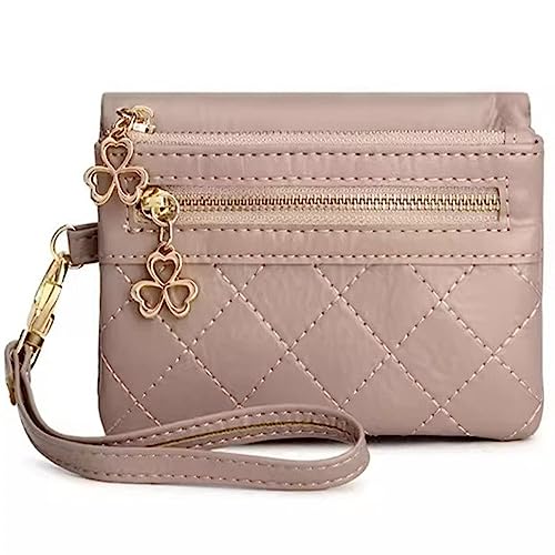 Mini-Geldbörse für Damen Kurze Geldbörse for Damen, einfarbig, mit Reißverschluss (Color : Pink, Size : 13x5x9cm) von SLEDEZ