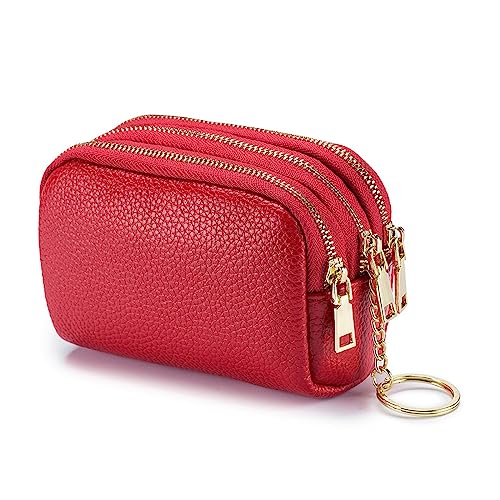 Mini-Geldbörse für Damen Mini-Geldbörse for Damen, niedliche multifunktionale Leder-Geldbörse (Color : Red, Size : 13x5x9cm) von SLEDEZ